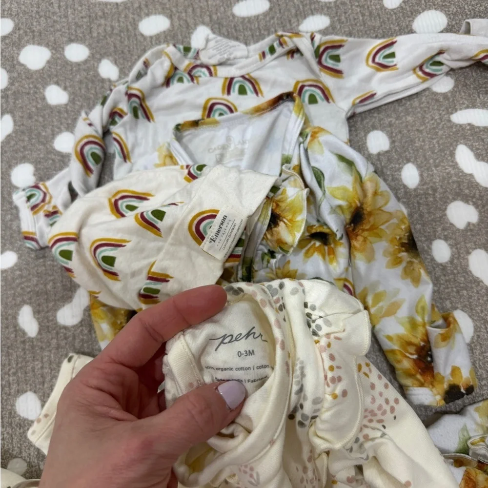 Lot of 6 bamboo footies newborn baby girl ruffle onesie floral rainbow gown knot